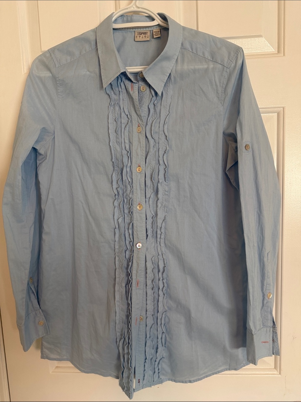 Esprit Powder Blue Ruffled Front Button-Up Blouse